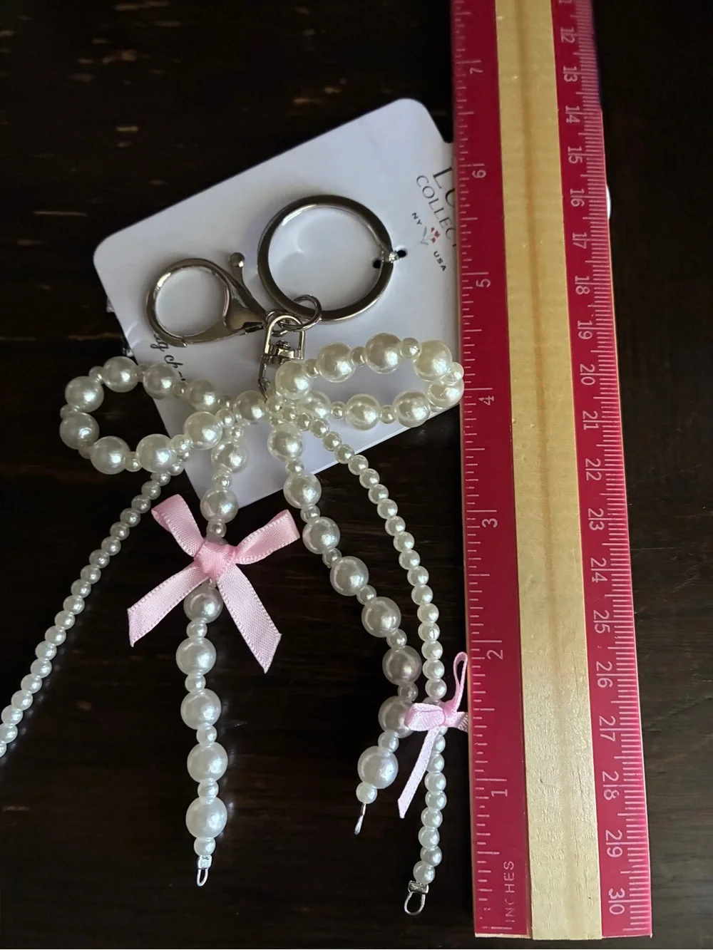 Pearl Bow Keyring with Pink Ribbon Detail,Bag Charm. - Picture 2 of 7